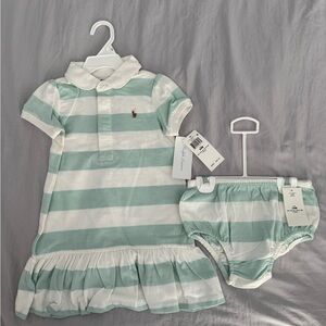 Ralph Lauren Mint and White Striped Baby Dress Set
